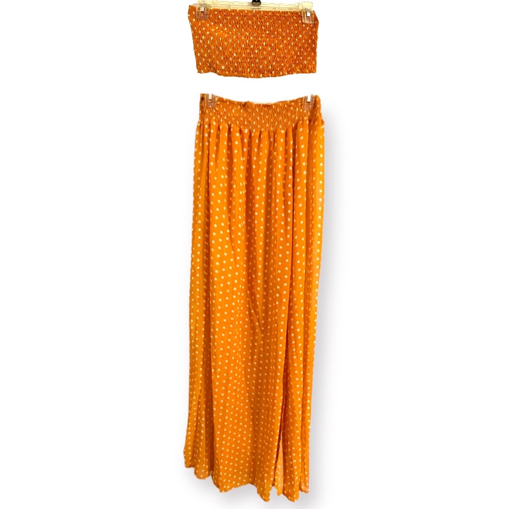 Maxi Skirt & Tube Top Set | Burnt Orange Polka Dot Flowy Sexy Date Summer Cute